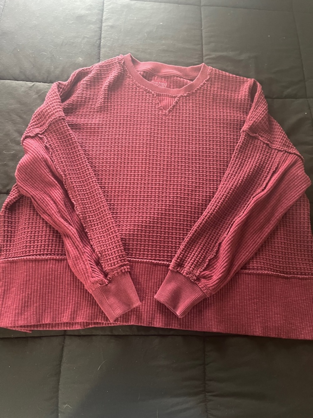 American Eagle Outfitters Waffle-Knit Crewneck Sweater in Berry